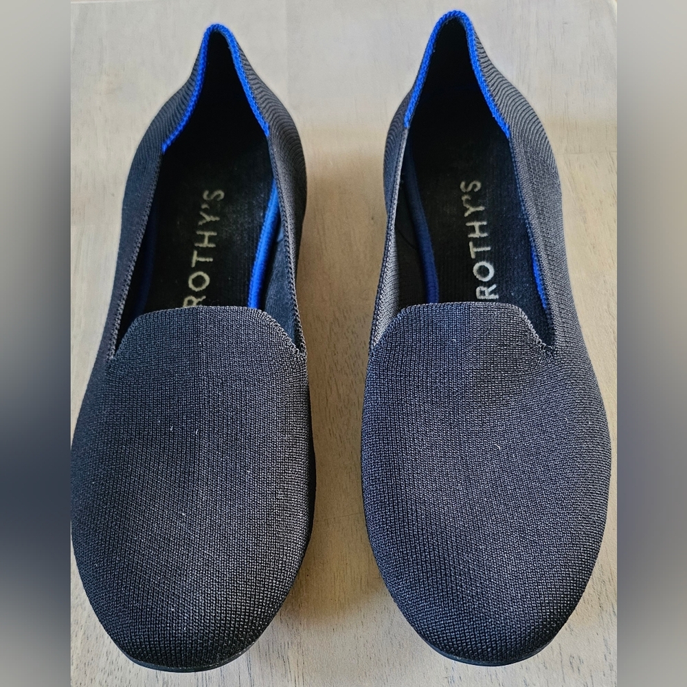 Rothy's Black Knit Flats with Blue Trim - Picture 2 of 9